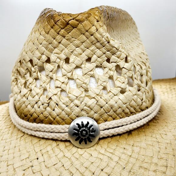 Rinco Western Cowgirl Medallion Tan Brown Straw Hat Youth Size 5 2009 Wide Brim - Picture 5 of 10